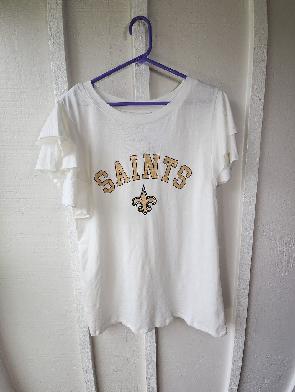 NEW ORLEANS SAINTS Ruffle-Sleeve Knit Top Size Large